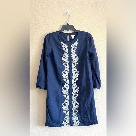 J. Crew Linen Blend Embroidered Shift Dress - Picture 1 of 7
